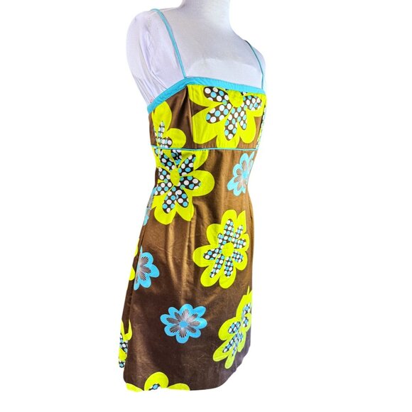 Becky & Max Floral Sleeveless Spaghetti Strap Dress Brown/Yellow/Blue - Picture 7 of 11
